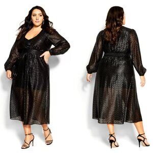 NWT CITY CHIC Chloe Jacket Maxi Metallic Sparkle Flared in Black Size XL/22